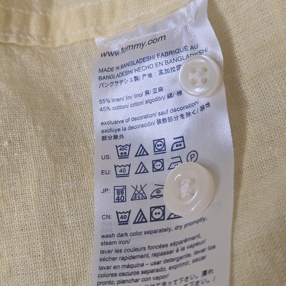 Tommy Hilfiger Linen Blend Yellow Short Sleeve Button-Up Shirt Size XL - Picture 8 of 9